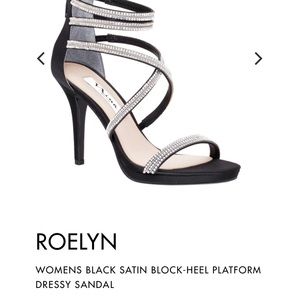 WOMENS BLACK SATIN BLOCK-HEEL PLATFORM DRESSY SANDAL